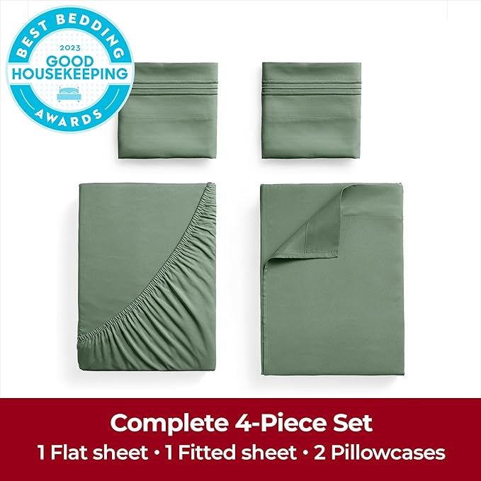 Mellanni Extra Deep King Sheets - 4 PC Iconic Collection Bedding - Hotel Luxury, Ultra Soft, Cooling Bed Sheets - Wrinkle, Fade, Stain Resistant (King, Sage)