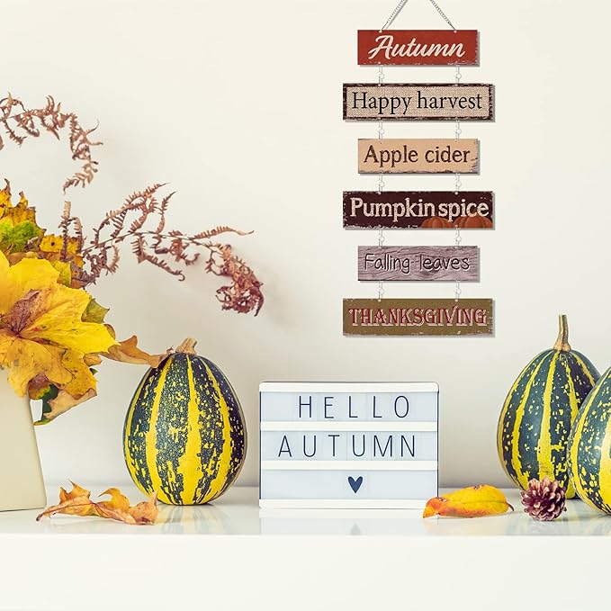 Hotop Fall Decorations for Home Thanksgiving Hanging Signs Wooden Wall Plaque Autumn Wall Hanging Decor for Home Thanksgiving Autumn Office Indoor Outdoor Door Decor Sign(Classic Color)