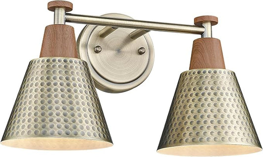 FEMILA 2 Light Bathroom Vanity Light Fixtures Over Mirror, Modern Brass Gold Bathroom Lighting Fixtures with Metal Shades, Woodgrain Finish, 4FG59B-2W BG-NW