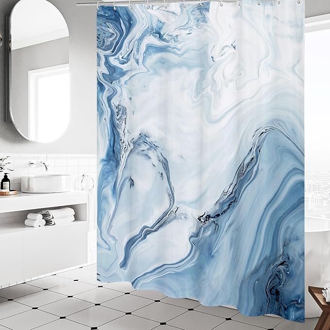 MitoVilla Blue Marble Long Shower Curtain 72 x 78, Abstract 78 inch Long Fabric Shower Curtain for Chic Luxury Bathroom Decor, Modern Ombre Watercolor Shower Curtains 78 inch