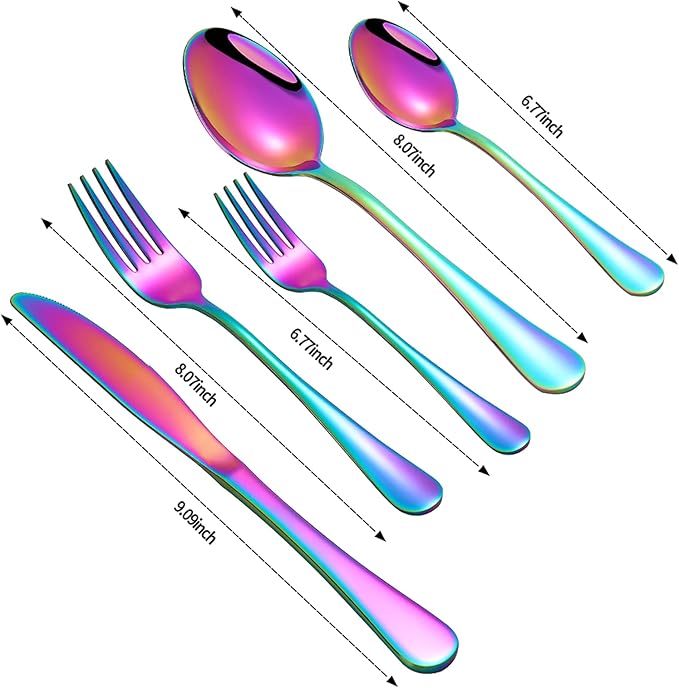60 Pieces Rainbow Silverware set for 12, Compralo Colorful Stainless Steel Flatware Cutlery Set, Kitchen Utensils Set Include Knife Fork Spoon, Tableware Set With Titanium Plated, Dishwasher Safe