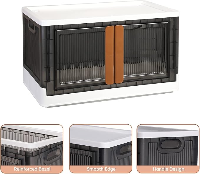 HAIXIN Storage Bins with Lids - Collapsible Storage Bins, Wardrobe Closet Organizer, 19 Gal Stackable Toy Storage, Foldable Plastic Storage Container with Door, Crate for Book Storage (3 Pack)