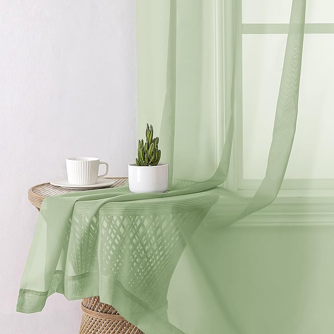 Aiyufeng Light Green Sheer Curtains 45 Inch Length 2 Panels Set for Living Room, Light Filtering Green Window Sheers Drapes for Bedroom, Each 42" W x 45" L
