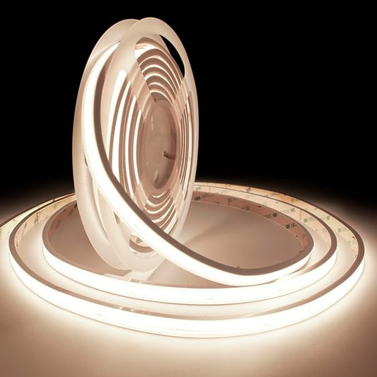 COB LED Strip Lights,Natural White 4000K,DC24V IP67 Waterproof LED Strip,480LEDs/M,16.4ft/5M,8MM Wide,CRI90+,Outdoor cob led Strip for Bathroom Decor,Pool,Garden (Adapter Not Include)