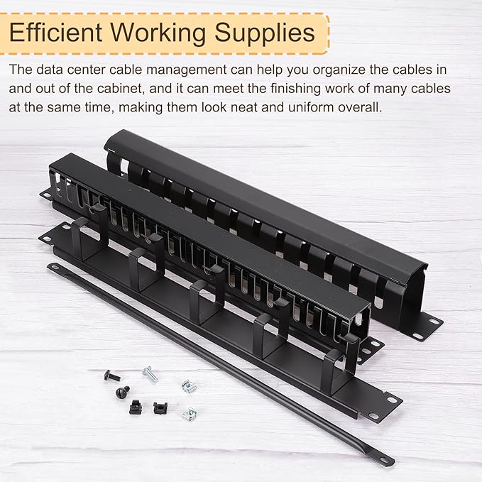 PATIKIL 1U 19 Inch Cable Management, 2 Pack 12 Slot Horizontal Rack Mount Wire Management Metal Finger Duct Wire Organizer for Network Cabinet, Black