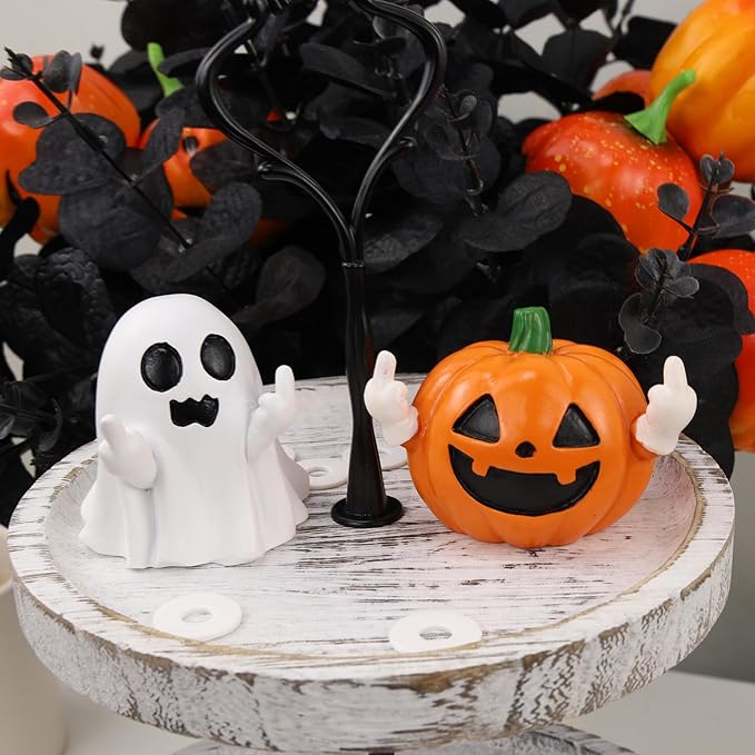 QINJIEJIE Halloween Ghost Figurine Resin Ghost Decor Cute Finger Statue Funny Ornaments for Halloween Decorations Christmas New Year's Gifts Porch and Indoor Home Office Desk Decor Gifts