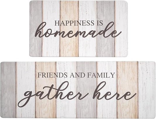 FRESHMINT Anti Fatigue Kitchen Mats for Floor 2 Piece Set Waterproof & Non-Skid Traditional Farmhouse Kitchen Rugs Standing Cushion Comfort Kitchen Runner,17x30+17x47