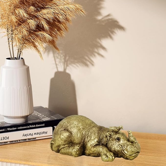 7-Inch Mini Hippo Statue - Resin Hippopotamus Figurine for Car Dashboard, Home Decor & Office Desktop, Cute Animal Ornaments for Shelf/Cabinet Display