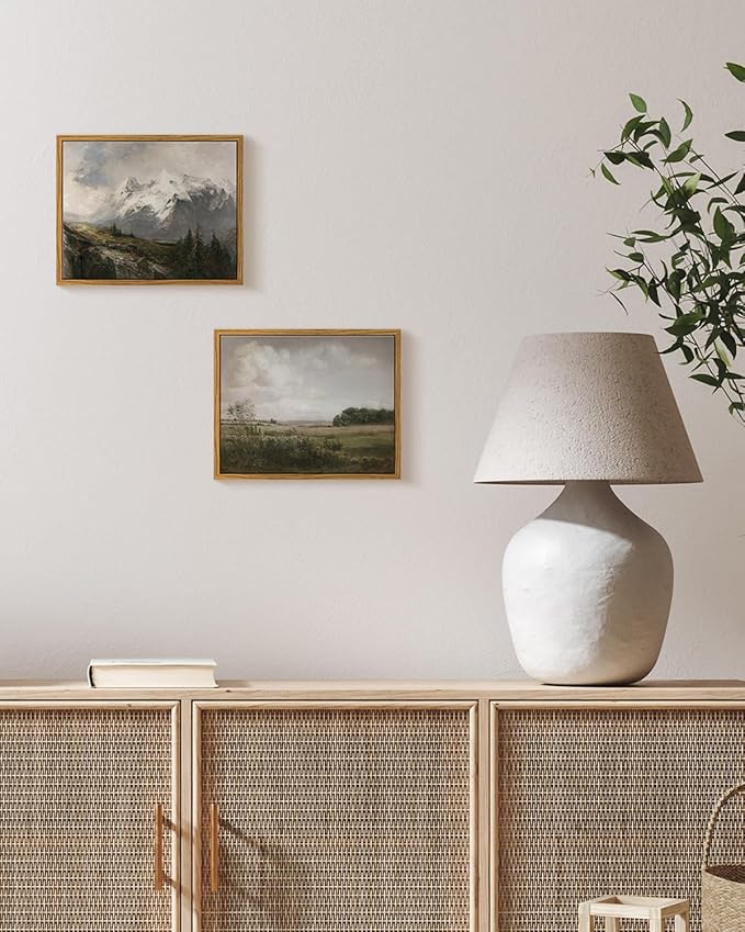 VIYYIEA Vintage Nature Framed Wall Art, The Alpine Pastures Paintings Art Decor Room Aesthetic, Canvas Print Artwork, Mountain Landscape Wall Picture for Bedroom Bathroom Office, 8X10 Inch