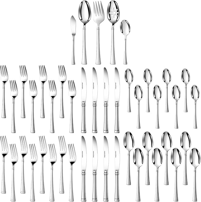 Heavy Silverware Set,45 Piece Flatware Set with Serving Utensils,18/10 Stainless Steel Cutlery Set for Kitchen,Home,Wedding,Mirror Polished,Dishwasher Safe