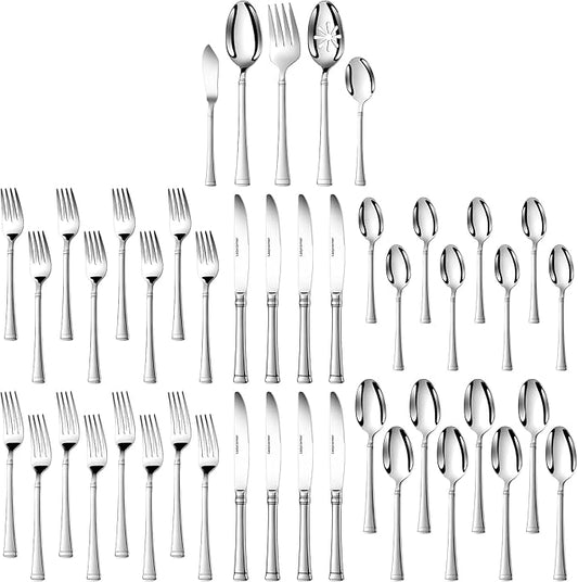 Heavy Silverware Set,45 Piece Flatware Set with Serving Utensils,18/10 Stainless Steel Cutlery Set for Kitchen,Home,Wedding,Mirror Polished,Dishwasher Safe