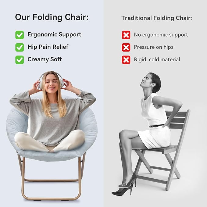 Magshion Saucer Chair for Adults, Comfy Living Room Lounge Chair for Bedroom Corner, Dorm, Apartment, Faux Fur Fluffy Circle Accent Seat with Thick Padded & Folding Metal Frame (Blue, Set of 2)