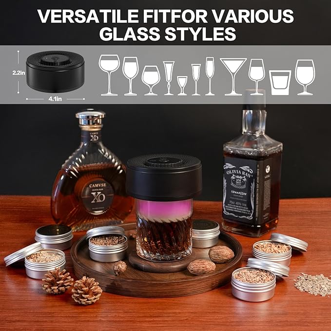 Electric Whiskey Smoker Kit with 6 Flavors Wood Chips, old fashioned smoker kit Built-in LED Ambient Light, Bourbon Smoker Kit, Bourbon Whiskey Gifts for Men,Dad,Husband