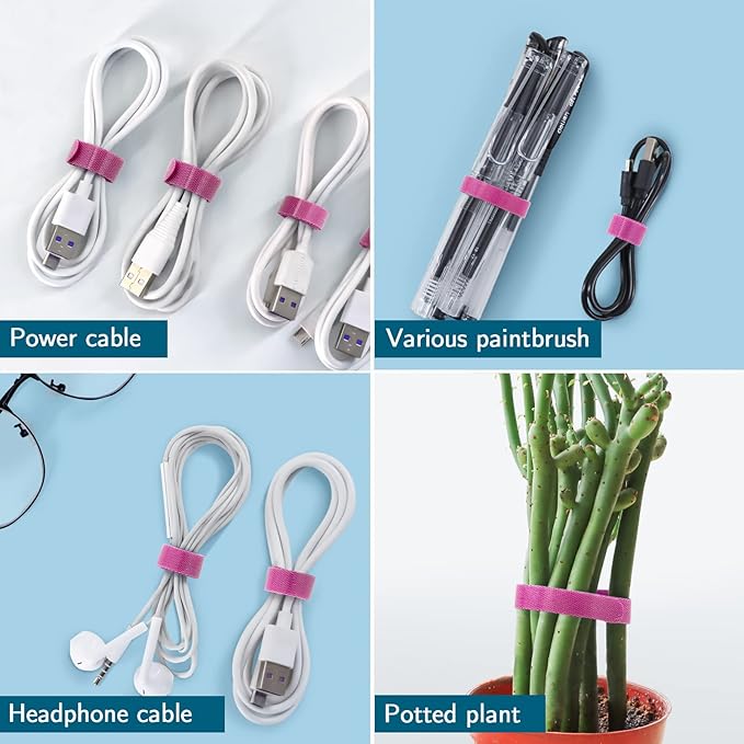 YOVXLO 50PCS 6 Inch Reusable Cable Ties Wire Ties Cord Organizer Cable Organizer Adjustable Management，Microfiber Cloth Used for Computer Link Cable Cord Management USB Cable Ties (purple)