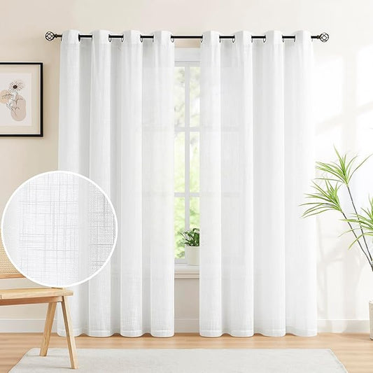 White Sheer Curtains for Living Room 72" Long Wrinkle Free Linen Textured Window Drapes for Bedroom Not See Through Light Filtering Curtain Panels 54”w x 1 Pair Rod Pocket