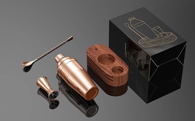 Cocktail Shaker Set,24 oz Martini Shaker,Food Grade Stainless Steel Martini Mixer Built-in Strainer,Drink Shaker by LUCKYGOOBO,Bartender Kit Gifts. (Rose Gold)