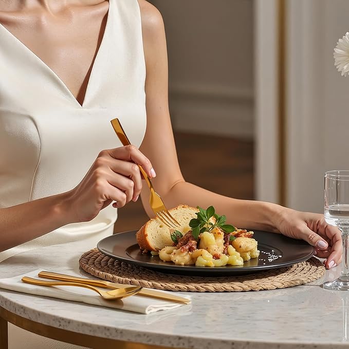 HIKAA Forged Silverware Set Stainless Steel Flatware Set,Service for 4,Matte Satin Polished Cutlery Set,Dishwasher Safe (Gold, 20PCS)