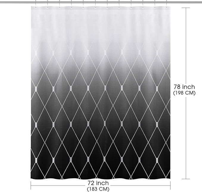 Long Black Ombre Shower Curtain 72x78 Inch, Design and Polyester, Quick-Drying, Weighted Hem, Long Shower Curtain Sets for Bathroom, Waffle Textured Heavy Duty Cloth Bath Curtains