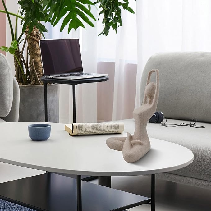 SIMON'S SHOP Yoga Lady Statue Modern Sculpture for Home Office Desk Decor Resin Sandstone Abstract Figurine Yogis Gifts 9 1/2 inches