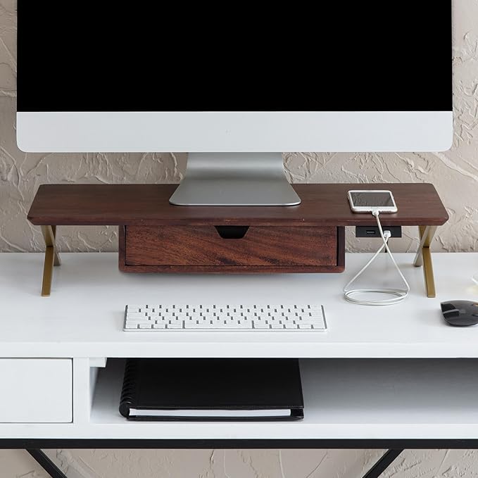 Anji Mountain Monitor Stand - Desktop Organizer & Laptop Riser, Ergonomic Monitor Riser, Space-Saving Monitor Stand for Desk, Durable Construction, Easy Assembly, Ideal for Home & Office,Walnut