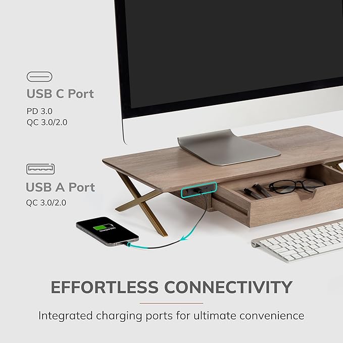 Anji Mountain Monitor Stand - Desktop Organizer & Laptop Riser, Ergonomic Monitor Riser, Space-Saving Monitor Stand for Desk, Durable Construction, Easy Assembly, Ideal for Home & Office,Biscotti