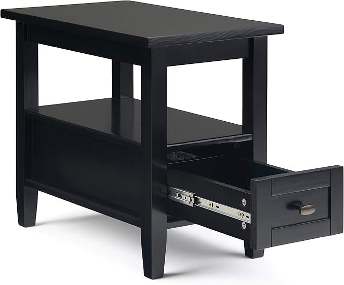 SIMPLIHOME Warm Shaker SOLID WOOD 14 inch Wide Rectangle Transitional Narrow Side Table in Black for the Living Room and Bedroom
