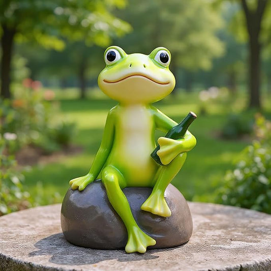 Frog Figurine Garden Decor for Outside, Frogs Statue Plant Decorations for Pots, Fairy Garden Figurines for Lawn Ornaments, Yard Decorations Outdoor, Frog Gifts for Women (1, Stone Frog)