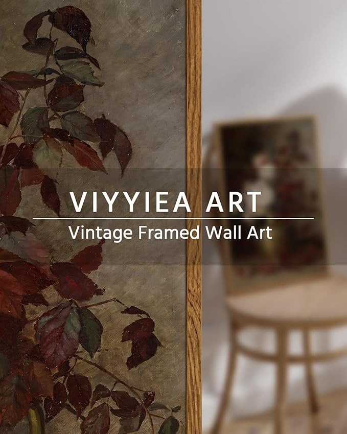 VIYYIEA Floral Framed Wall Art, Rose Bouquet Flower Vintage Art Decor Room Aesthetic, 12x16 Inch Canvas Print Artwork, Farmhouse Still Life Painting Wall Decor for Bedroom Bathroom Office