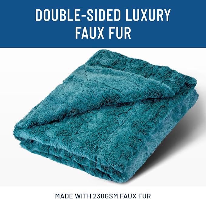 Everlasting Comfort Soft & Comfortable Teal Faux Fur Throw Blanket for Couch - (50"x65") Minky & Fluffy Fall Blankets & Throws, Plush Fuzzy Cover for Bed, Sofa & Living Room - Cozy Home Decor