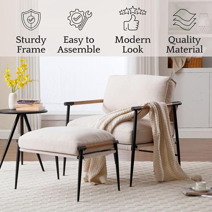 LukeAlon Mid Century Chenille Accent Chairs Set of 2, Ultra Soft Living Room Chairs with Metal Legs Modern Armchair Lounge Chairs Upholstered Comfy Leisure Chair for Bedroom Reception Area, Beige