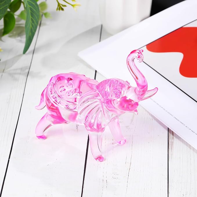 YWHL Pink Crystal Elephant Figurine Gifts for Elephant Lovers, Glass Animals Statue Decor, Handmade Art Collectible Decoration for Home Table Centerpiece