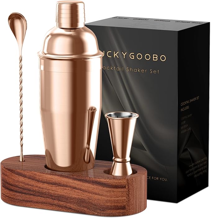 Cocktail Shaker Set,24 oz Martini Shaker,Food Grade Stainless Steel Martini Mixer Built-in Strainer,Drink Shaker by LUCKYGOOBO,Bartender Kit Gifts. (Rose Gold)