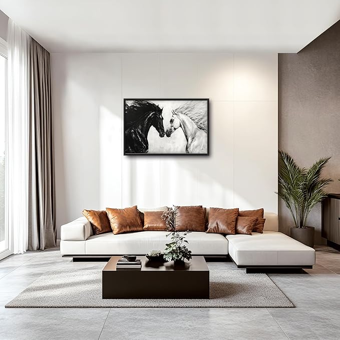 Horse Wall Art Western Horse Pictures Wall Decor Large Black and White Canvas Prints Framed Artwork Paintings Home Office Decorations for Living Room Bedroom Dinning Room Corridor 36"x24"