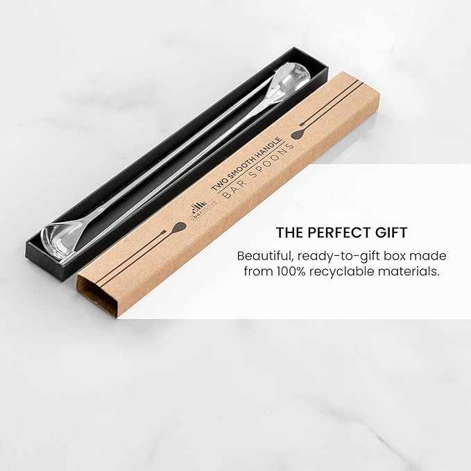 A Bar Above Bar Spoon Set, Spiral Handle, Stainless Steel Mixing Spoons for Cocktail Mixer Set, to Stir and Layer, Basic Professional or Home Bars Accessories (Stainless Steel, Smooth)