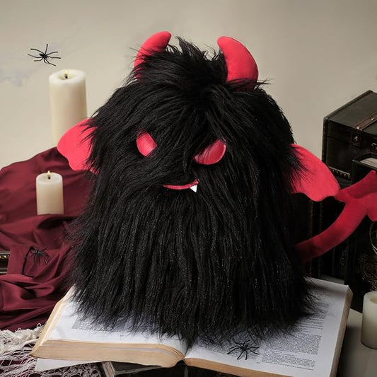Ashler Ghost Pillow - Cute Shaped Throw Pillow for Halloween, Black Fur Devil 3D Halloween Pillow with Tail, Ideal Gift for Halloween Decor, 14x10.5 inches