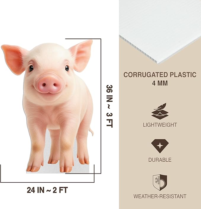 Piggy Life Size Standee - 3FT Freestanding Coroplast Cutouts | Farm Animal Standup Photo Booths, Birthday & Halloween Decorations