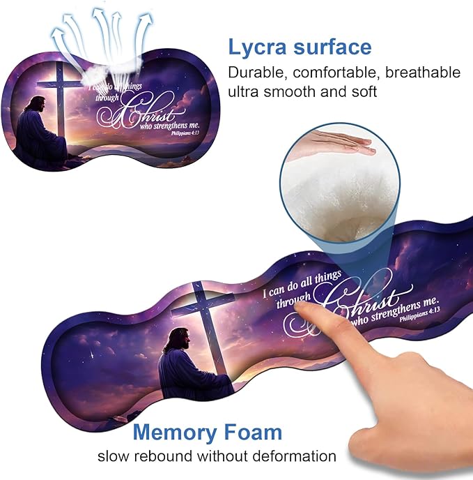 4 in 1 Ergonomic Memory Foam Mouse Pad Wrist Rest Set, Large XXL Gaming Desk Pad + Keyboard Wrist Rest + Mouse Wrist Cushion + Coaster for Home Office Study Gaming, Bible Verse Philippians 4:13