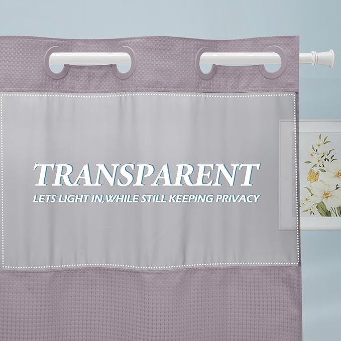 Lavender Stall No Hook Shower Curtain with Snap in Liner,230GSM Waffle Weave Shower Curtains for Bathroom,54W x 80H