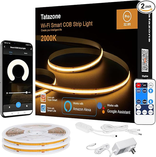 Orange Color Smart COB Led Strip Light with App, 32.8ft 2000K WiFi Yellow Led Light Strip Compatible with Alexa Google, Dimmable Indoor Led Lights for Cabinet, Kitchen, 2 Rolls of 16.4ft