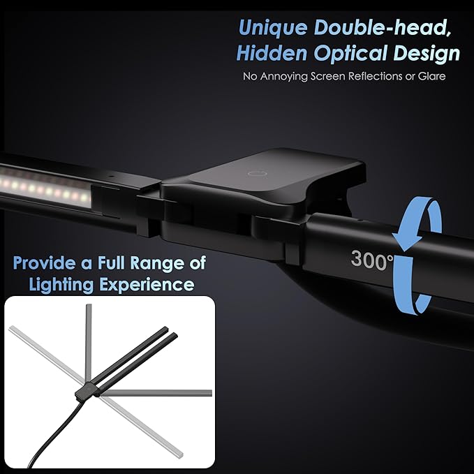 Desk Lamp with Clamp, 31.5" LED Desk Lamp for Home Office, 24W Gesture Sensing Control Desk Light, Dimmable & Color Temperature, Eye-Caring Office Lamp, Brightest Architect Lamp for Screen