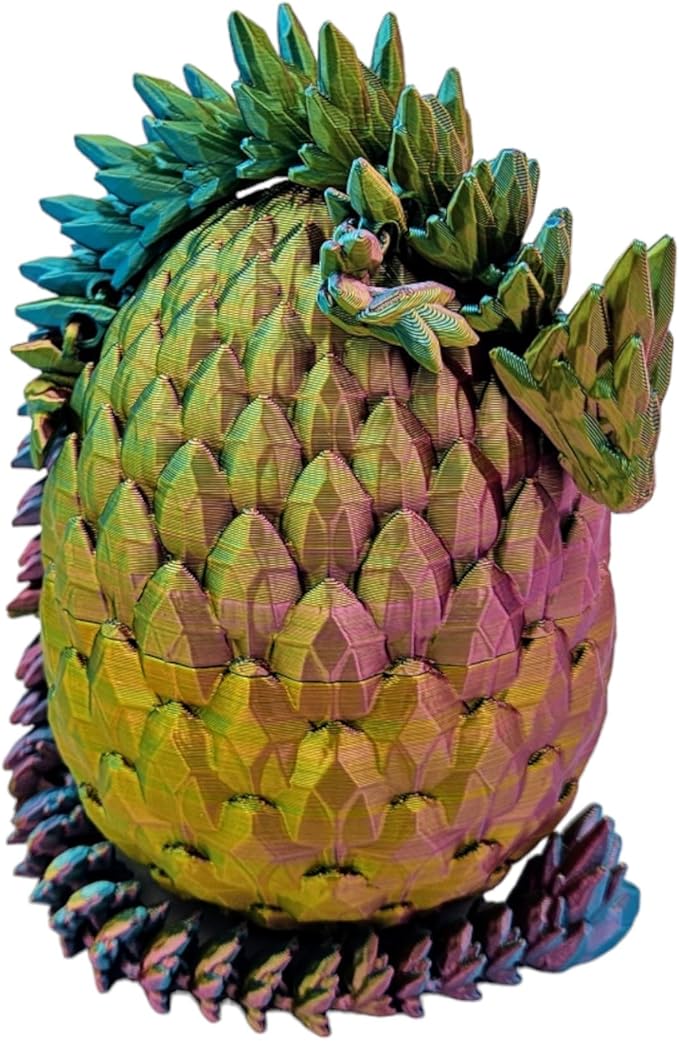 3D Printed Dragon Egg Articulating Gemstone Dragon Fidget Figurine - Vibrant Color Dragons Flexible ADHD, Autism and Anxiety Relief - Articulated Joints (Red Yellow Green)