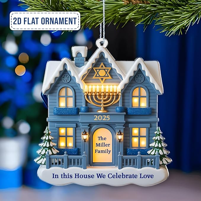 Personalized Hanukkah Ornaments for Tree - House Warming Gifts New Home Ornament 2025, 2D Custom Family Christmas Ornaments, Merry Chrismukkah Jewish and Christian Gift