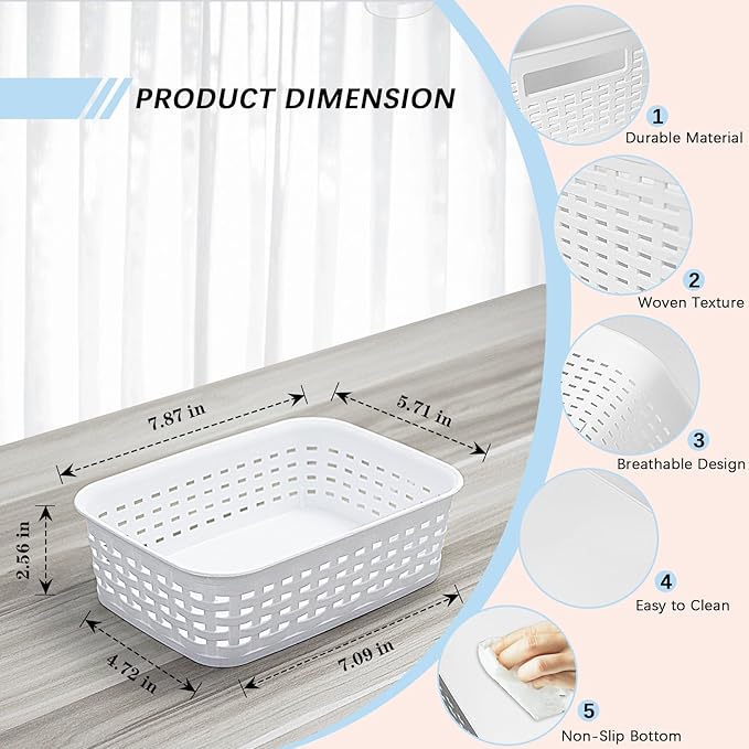 Soddeph Plastic Storage Baskets for Cabinets, Household Pantry Organization with Handle,Organizer Bins for Room,Bathrooms,Under-Sink,Kitchen (White, XS-5PACK)