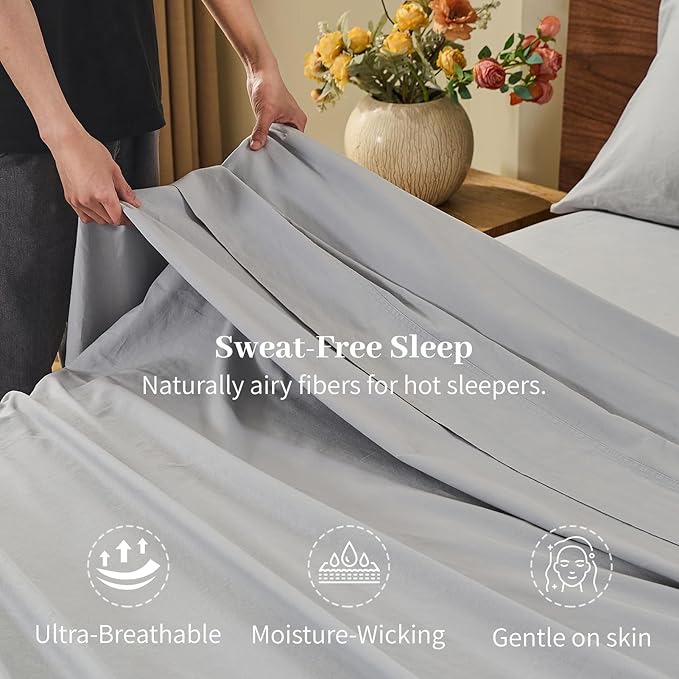 MEISHANG 100% French Pure Linen Sheets King Size - Bed Sheets 4 Piece Sets, Soft Durable Flax Linen, Anti-Tear Breathable Oeko-Tex Certified with 16" Deep Pocket (Silver Grey)