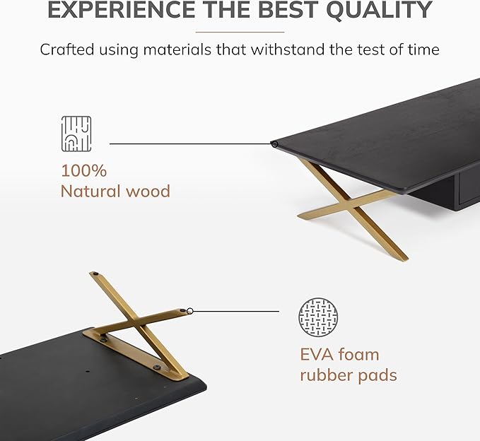 Anji Mountain Monitor Stand - Desktop Organizer & Laptop Riser, Ergonomic Monitor Riser, Space-Saving Monitor Stand for Desk, Durable Construction, Easy Assembly, Ideal for Home & Office,Black