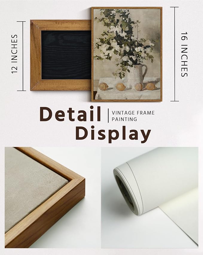 VIYYIEA Vintage Wall Art Kitchen Decor, Flowers and Lemons Pictures Painting Botanical Art, 12x16 in,Framed Canvas Prints Artwork, Earthy Farmhouse Decor for Dining Room Bathroom