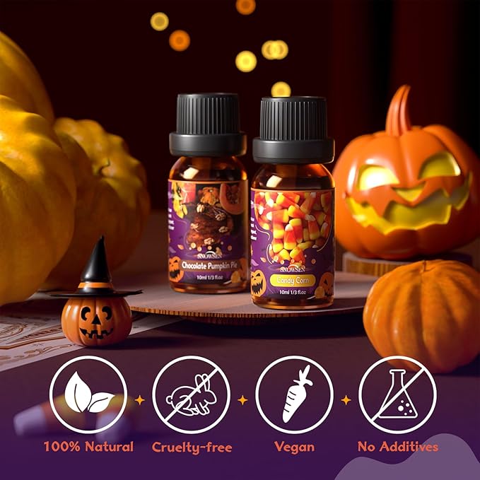 Halloween Essential Oil Set, SNOWSEN Fall Fragrance Oils for Diffuser Oil Scents, Candle Making, Soap Making, Candy Corn, Chocolate Pumpkin Pie, Autumn Wreath, Apple Cider, Caramel Corn,Snickerdoodle