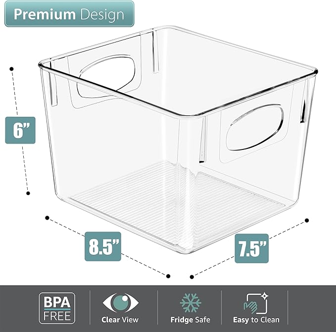 Sorbus Medium Clear Plastic Storage Bins for Shelves, Clothes, with Handle - Clear Storage Bins, Drawer, Shelf, Closet, Pantry, Fridge, Freezer Organizer Bins, Closet Organizers and Storage (8 pack)