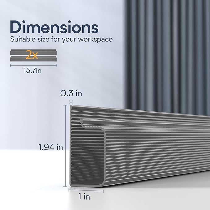 Delamu 2 Pack 15.7in Under Desk Cable Management, 2 Pack Safe Tidy Cable Management Under Desks for Home Office, Cord Organizer for Desk, Wire Organizer Kit, Grey