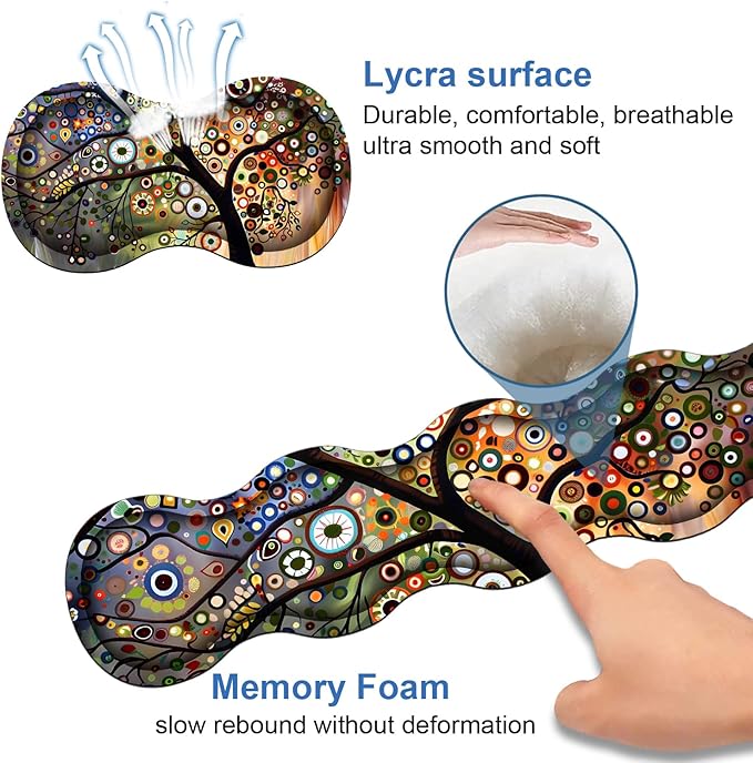 4 in 1 Ergonomic Memory Foam Mouse Pad Wrist Rest Set, Large XXL Gaming Desk Pad + Keyboard Wrist Rest + Mouse Wrist Cushion + Coaster for Home Office Study Gaming, Tree of Life